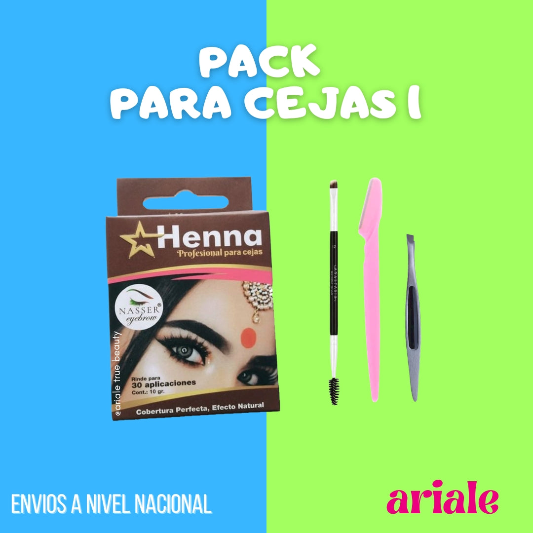 Pack Henna Para Cejas + Brocha Duo Para Cejas + Perfilador De Cejas + Pinza