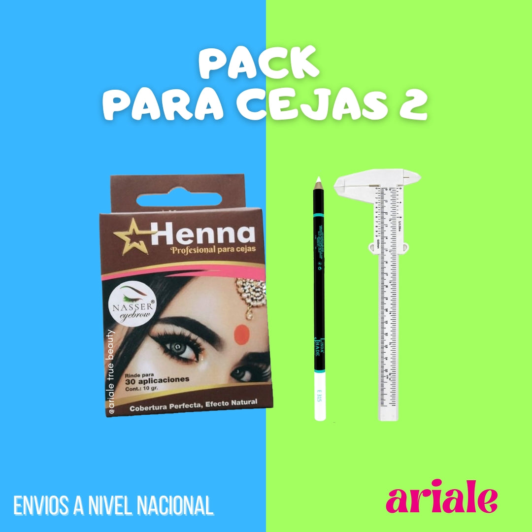Pack Henna Nasser Para Cejas + Regla Para Cejas + Lápiz Blanco