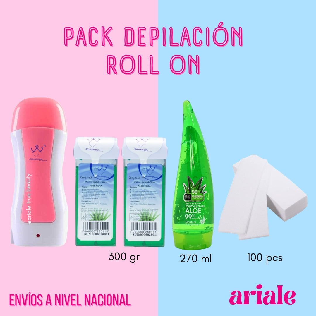 Pack Calentador Roll-On + Cera Roll-On + Bandas Depilatorias + Aloe Vera
